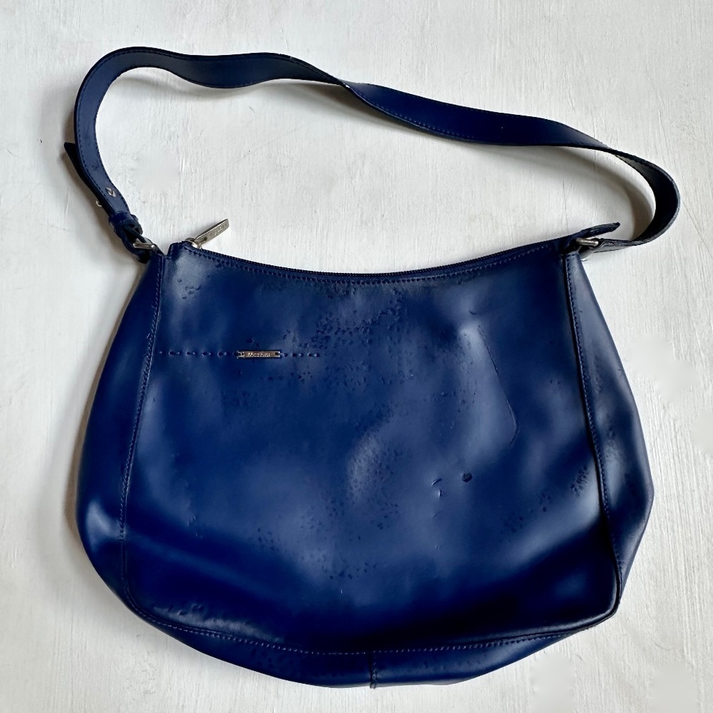 Mazzini Made in Italy Blue Leather Shoulder Bag
